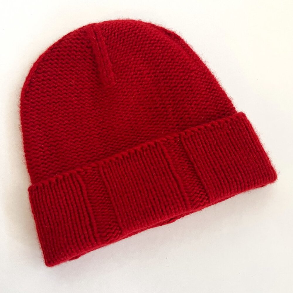 BANANA REPUBLIC 100% Handknit Cashmere Rib Knit Red Beanie Hat Holiday 2000